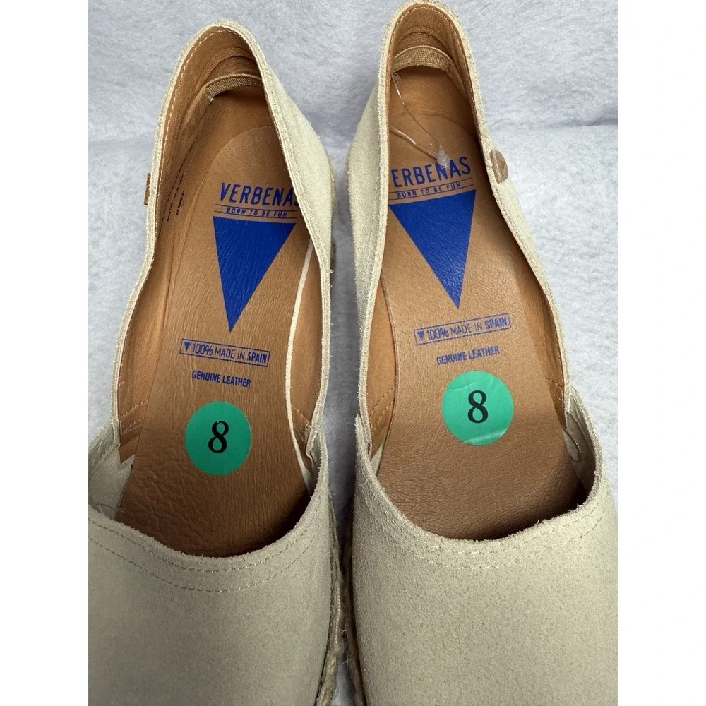 Verbenas Suede Espadrille Wedge Shoes Women 39 US 8 Beige Leather Made Spain